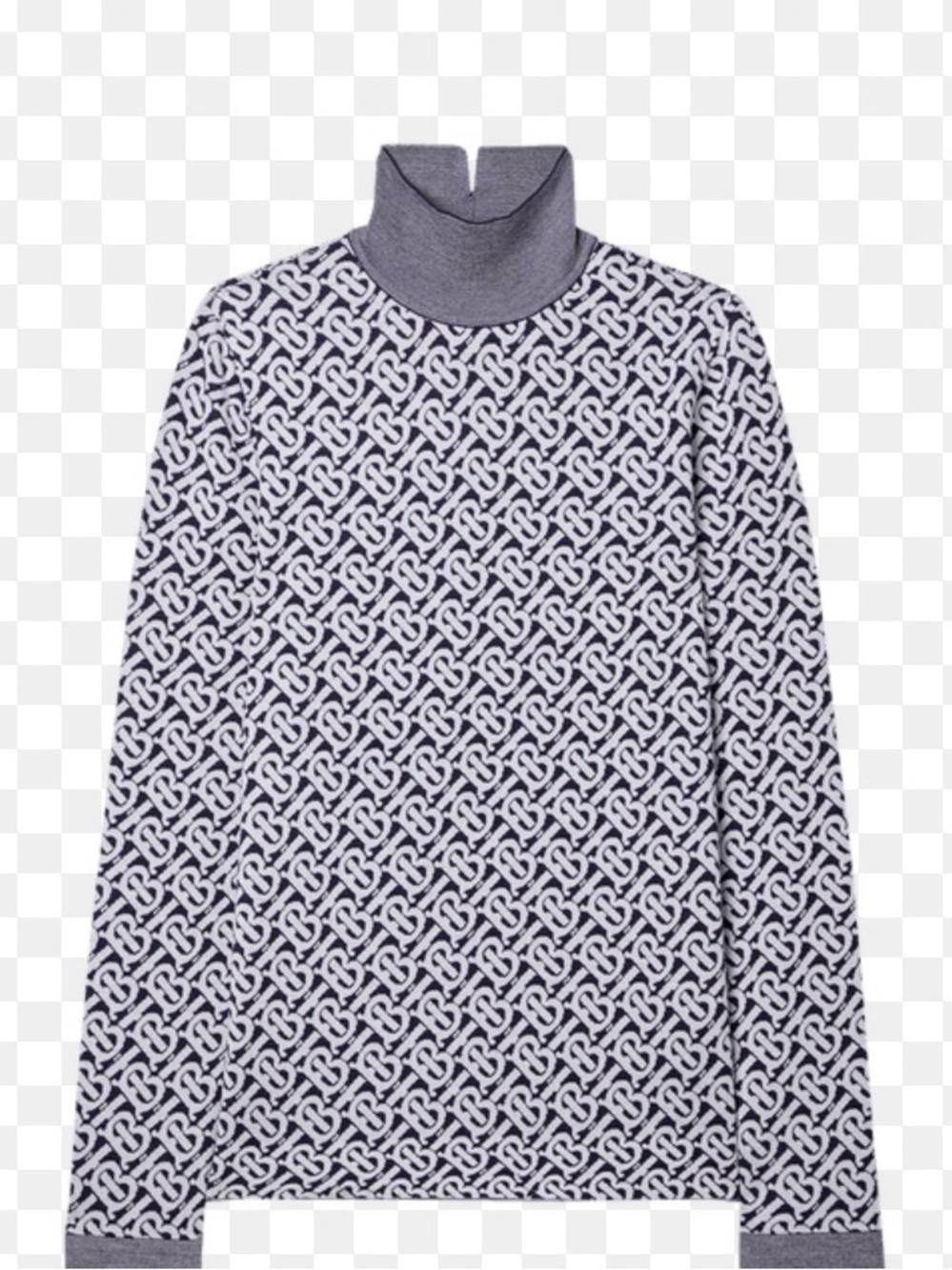 Burberry Blue and White Monogram Turtleneck Sweater